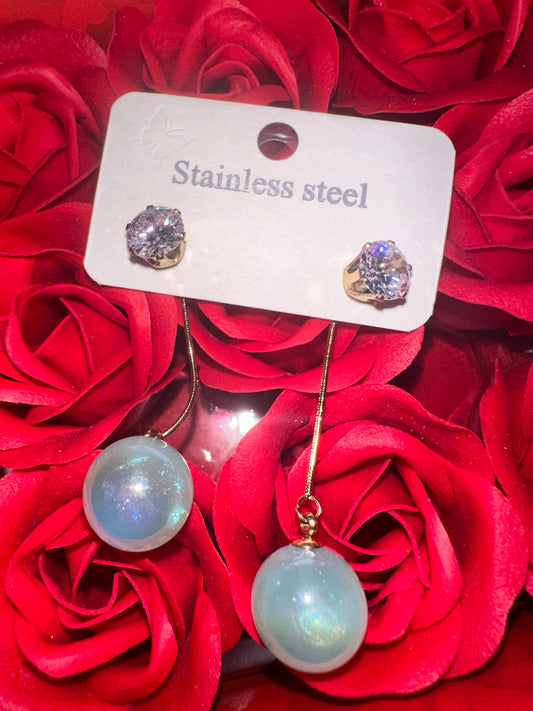 Σκουλαρίκια κρεμαστά stainless steel γαλάζια  πέρλα/ earrings