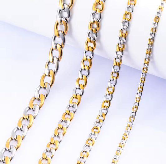 Necklace chain stainless steel gold/silver mix 46 cm 18inch 6mm
